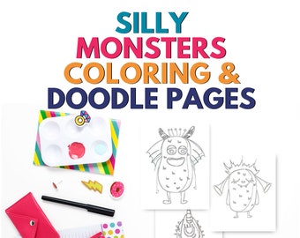 Páginas para colorear y garabatear de monstruos tontos para niños / Páginas para colorear imprimibles para niños / Imprimibles para colorear de monstruos lindos / Bloc de garabatos
