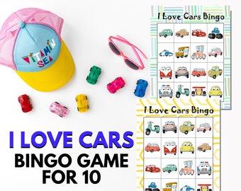 Me encantan los cartones de bingo de Cars para 10 y juego de memoria / cartones de bingo imprimibles para niños / Juegos para niños / Juegos imprimibles / Actividades imprimibles