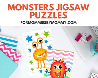 Rompecabezas de Monstruos Divertidos para Niños / Rompecabezas para imprimir para niños / Rompecabezas para Preescolares / Rompecabezas de Monstruos Lindos /