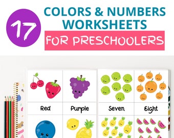 Hojas de trabajo imprimibles para preescolar de Fruity Fun Números del 1 al 10 / Recursos para la educación en el hogar / Aprende sobre los colores / Aprende sobre los números / Bilingüe