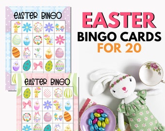 Tarjetas de juego de bingo de Pascua imprimibles para 20 / Juegos de fiesta de Pascua / Imprimibles de Pascua para niños