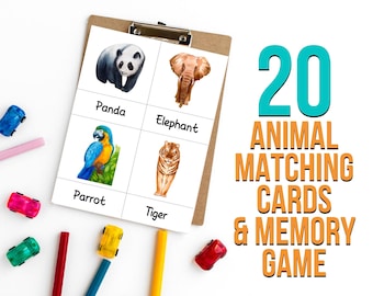 Juego bilingüe de memoria y emparejamiento de animales Montessori / Imprimibles Montessori / Imprimibles preescolares / Recursos para educación en el hogar / Aprender animales