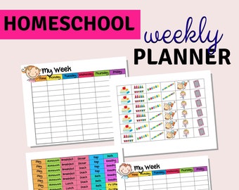 Planificador de actividades semanal de educación en el hogar para niños / Lindo planificador semanal para niños / Planificador personalizable / Planificador imprimible para niños