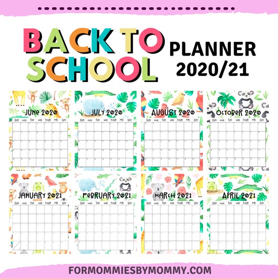 Back To School Planner 21 Jungle Friends Calendar Etsy