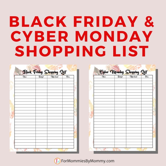 Printable Shopping List For Black Friday And Cyber Monday | Etsy