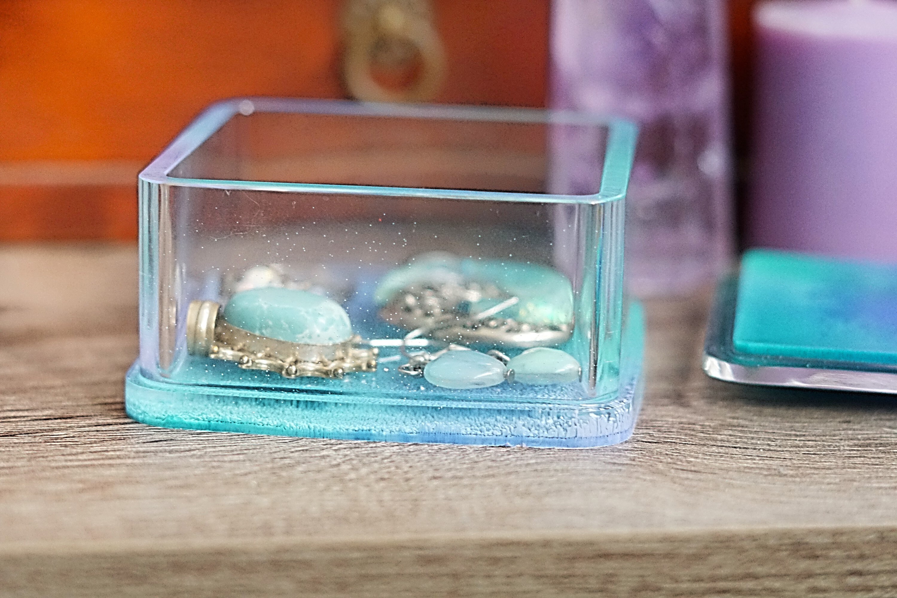 Blue/purple resin jewelry box square Etsy
