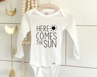 Here Comes The Sun Gerber Short or Long Sleeve Unisex Bodysuit Newborn Outfits Shower Gift Ideas Boho Baby Clothes Onesie