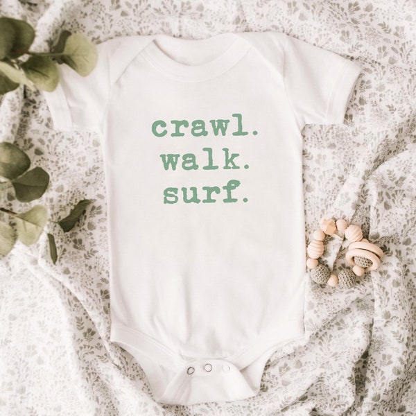 Crawl Walk Surf Baby Onesie | Newborn Boys Girls Bodysuit | Surfer Baby Onsie | Beach Babe | Cute Summer Toddler Boy Clothes Handmade Gifts