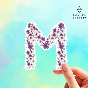 Flower Letters M Sticker, Water Bottle Sticker, Laptop Sticker, Name Stickers, Letter Sticker, MacBook Stickers, Macbook Decal