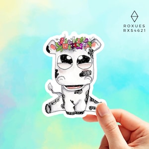 Cow Sticker Cute Cow Sticker, Vinyl Decal, Flower Sticker, Water Bottle Sticker, Macbook Decal, Laptop Decal