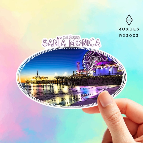 Santa Monica Stickers, California Stickers, Travel Stickers, Stickers for Laptop, MacBook Pro Stickers, Waterbottle Stickers, Roxues