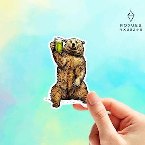 Bear Beer Sticker, Vinyl sticker, Laptop sticker, Macbook decal, Water Bottle Sticker, Funny Sticker, MacBook Sticker