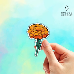 Flor Dia De Muertos Sticker, Flor de Cempasúchil Sticker, Flor de Calendula Sticker, Floral Sticker, Water Bottle, Waterproof