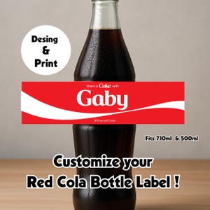 Custom Red Cola Bottle Label – Personalized Name Design for 710ml & 500ml – Party Favor, Birthday, Event, Gift Label