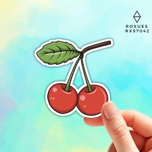 Cute Cherry Sticker – Aesthetic Fruit Vinyl Decal for Water Bottles, Laptops, Notebooks, Scrapbooks, and Journaling