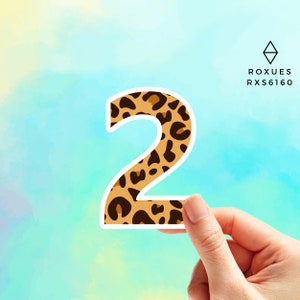 Leopard Print Number 2 Sticker, Water Bottle Sticker, Laptop Sticker, Name Stickers, Letter Sticker, MacBook Stickers, Macbook Decal