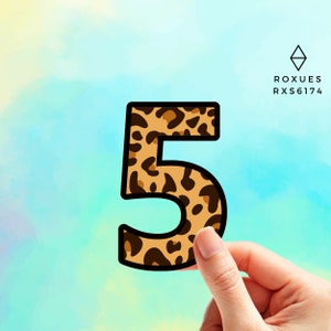 Leopard Print Number 5 Sticker, Water Bottle Sticker, Laptop Sticker, Name Stickers, Letter Sticker, MacBook Stickers, Macbook Decal