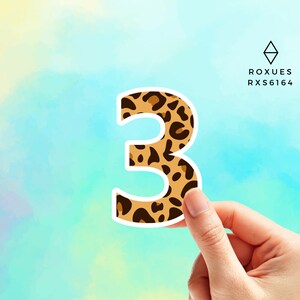 Leopard Print Number 3 Sticker, Water Bottle Sticker, Laptop Sticker, Name Stickers, Letter Sticker, MacBook Stickers, Macbook Decal