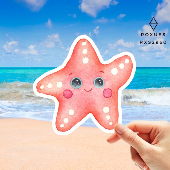 Red Watercolor Starfish Sticker, Sea Creature Waterproof Vinyl Sticker For Laptop Water Bottle Phone Car Window Ocean Animal Decal Gift
