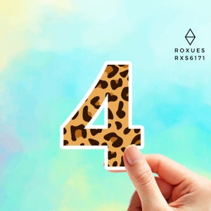 Leopard Print Number 4 Sticker, Water Bottle Sticker, Laptop Sticker, Name Stickers, Letter Sticker, MacBook Stickers, Macbook Decal