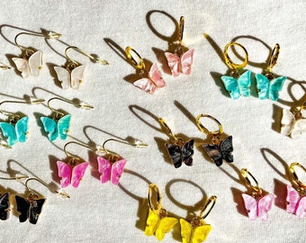 shimmer butterfly earrings | dainty | butterfly hoop earrings | 14K gold plated earrings | huggie earrings | butterfly huggies | made in USA