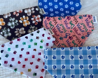 paw print pet bandana | 100% cotton | washable | pet accessories | handmade in USA | purpose patterns