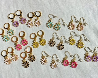 daisy earrings | dainty | flower hoop earrings | 14K gold plated earrings | jewelry | huggie earrings | handmade | made in USA | gift
