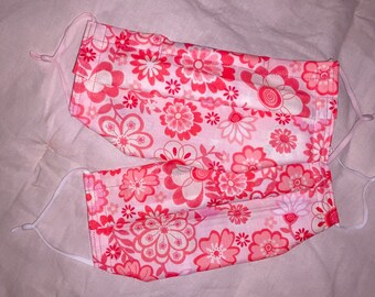 pink floral face mask | Cotton Face Mask | Washable | Handmade | Reusable | Adjustable | 3 Layered Cotton Face Covering | Made in USA