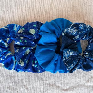 blue glitter scrunchie set | cotton scrunchies | hair ties | made in USA | hair elastics | handmade scrunchies | gift | hair accessories