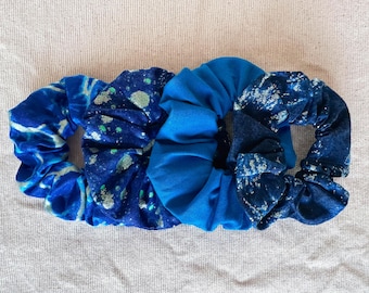 blue glitter scrunchie set | cotton scrunchies | hair ties | made in USA | hair elastics | handmade scrunchies | gift | hair accessories