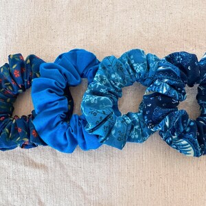 floral & paisley blue scrunchie set | cotton scrunchies | hair ties | made in USA | hair elastics | handmade scrunchies | gift