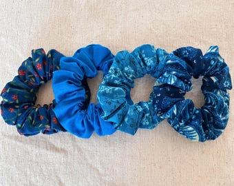 floral & paisley blue scrunchie set | cotton scrunchies | hair ties | made in USA | hair elastics | handmade scrunchies | gift
