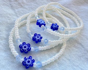 floral beaded bracelet | elastic bracelet | pearl white bracelets | handmade | stretch beaded bracelet | women's bracelets | made in USA
