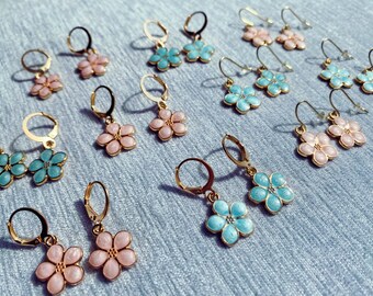 flower earrings | flower hoop earrings | 14K gold plated earrings | jewelry | dainty | huggie earrings | handmade | made in USA | gift