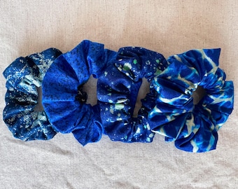 navy glitter scrunchie set | cotton scrunchies | hair ties | blue scrunchies | made in USA | hair elastics | handmade scrunchies | gift