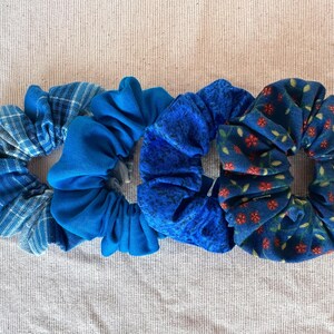 floral & plaid blue scrunchie set | cotton scrunchies | hair ties | made in USA | hair elastics | handmade scrunchies | gift