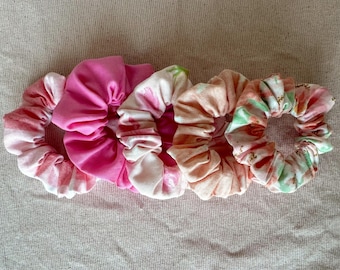 pink scrunchie set | cotton scrunchies | hair ties | made in USA | hair elastics | pink scrunchies | handmade scrunchies | gift