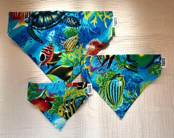 ocean pet bandana  |  fish & turtles |  100% cotton  |  washable  |  pet accessories  |  handmade in USA  |  purpose patterns