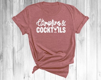 Campfires & Cocktails, Camping themed combed Ringspun Cotton Unisex T-Shirts