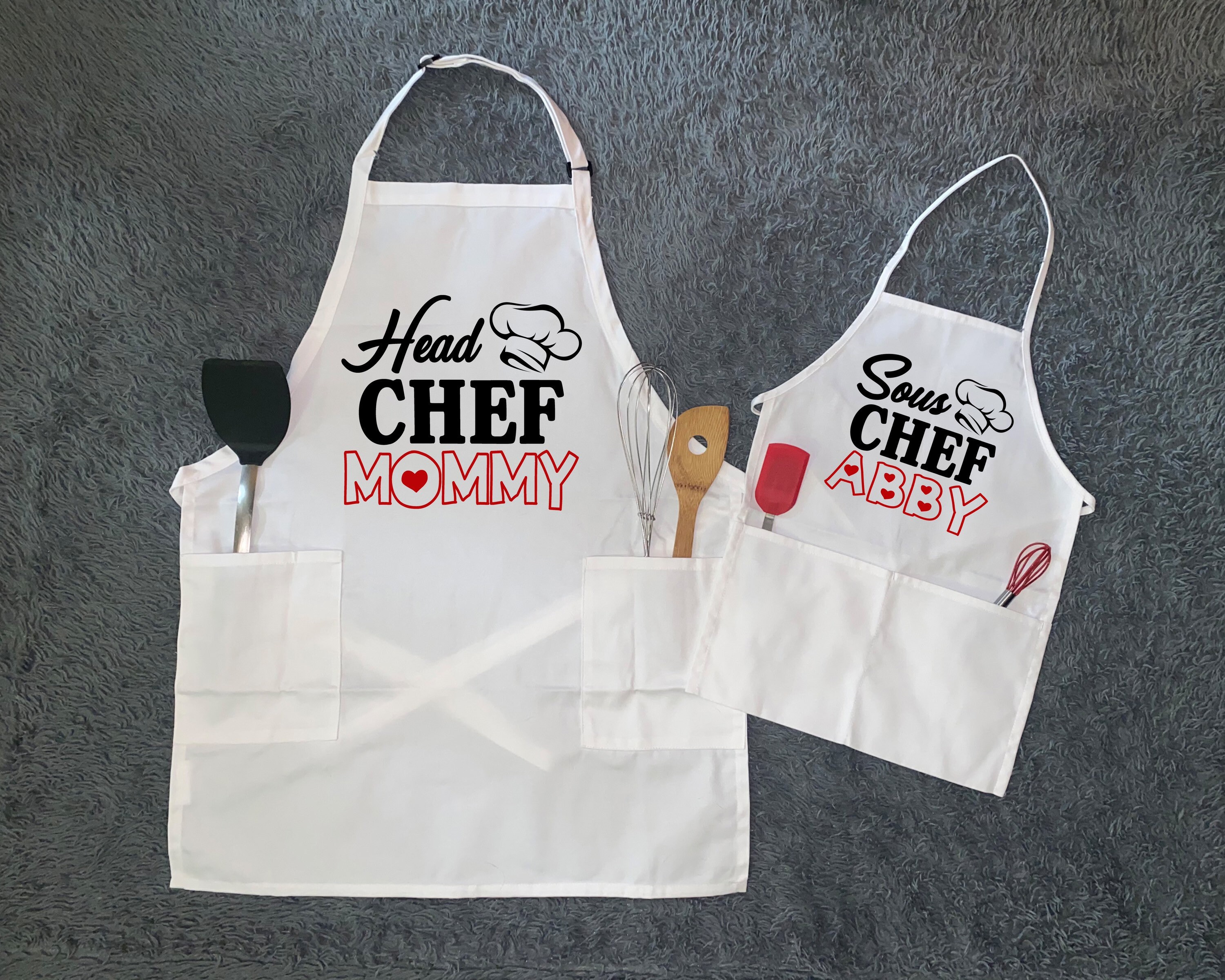 PERSONALIZED Head Chef / Sous Chef Matching Aprons w/Pockets Etsy