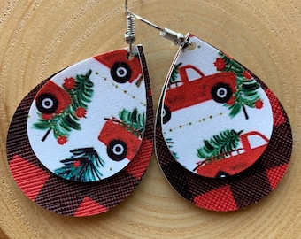 Fresh Cut Trees Faux Leather Drop Earrings