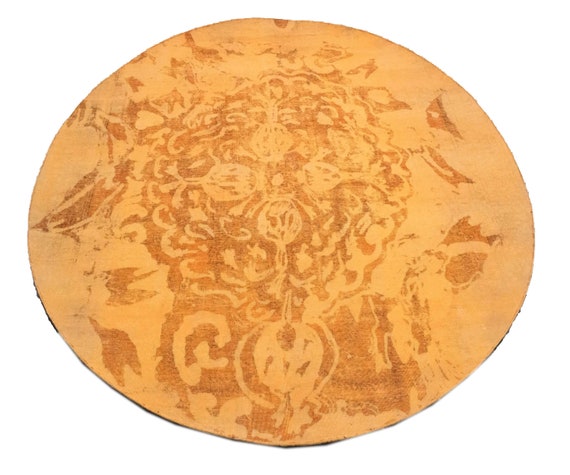 9 Ft Round Anatolian Handmade Antique Wool Area Rug From
