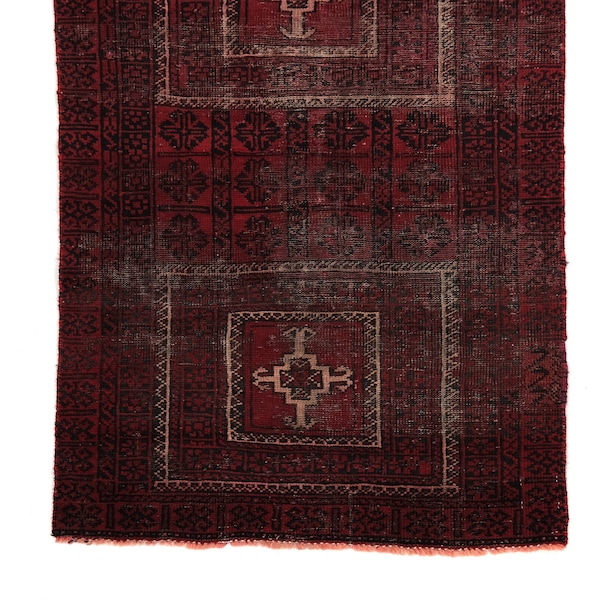 3x6 Red Black Tribal Vintage Accent Rug, Oriental Turkish Anatolian Rug, Handwoven Low Pile Organic Dyes Wool, Decorative Throw Rug  SHR1206