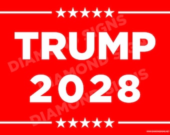 Letrero de jardín TRUMP 2028 de Coroplast con estaca de metal, impreso a doble cara.