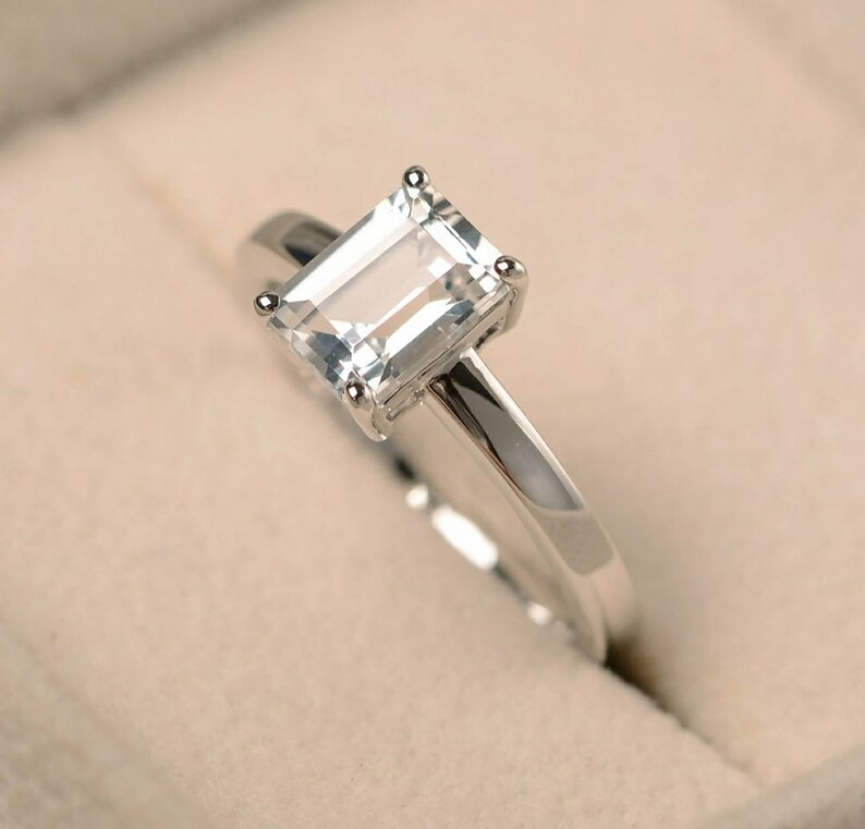 100/% Natural White Topaz Octagon 925 Sterling Silver Ring Valentine/'s day Gift For Her Christmas Gift.