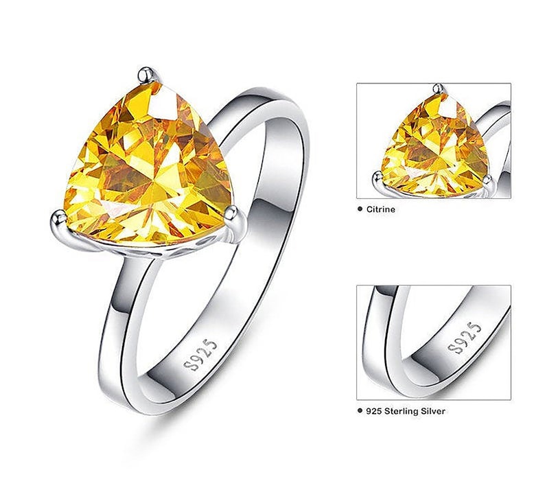 Valentine/'s Day Gift For Her 925 Sterling Silver Ring Citrine Trillion Gemstone Perfect Anniversary Birthday Gift Christmas Day