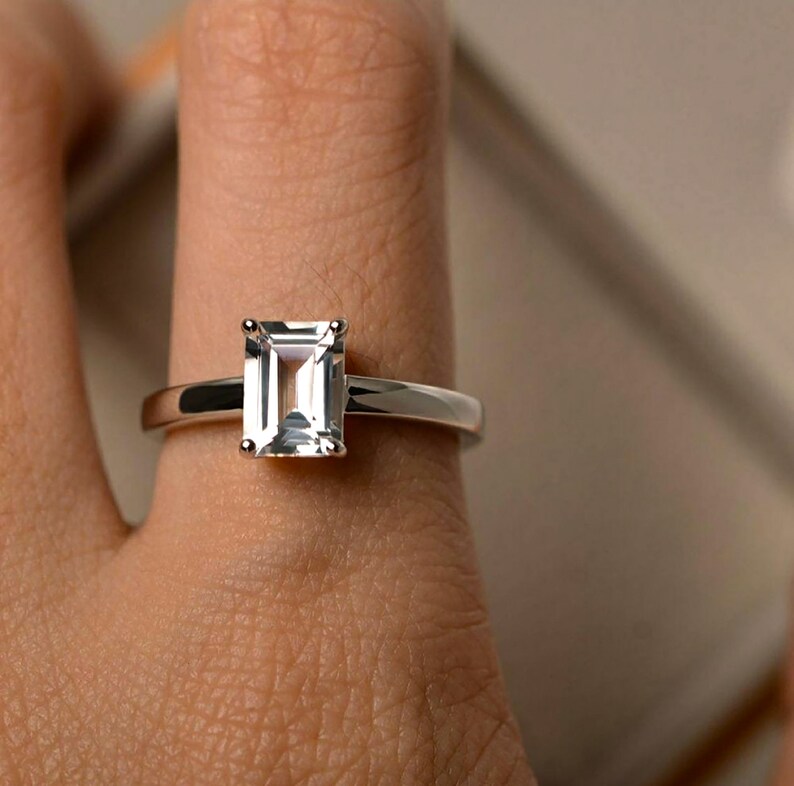 100/% Natural White Topaz Octagon 925 Sterling Silver Ring Valentine/'s day Gift For Her Christmas Gift.