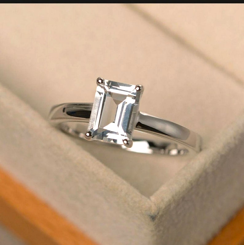 100/% Natural White Topaz Octagon 925 Sterling Silver Ring Valentine/'s day Gift For Her Christmas Gift.