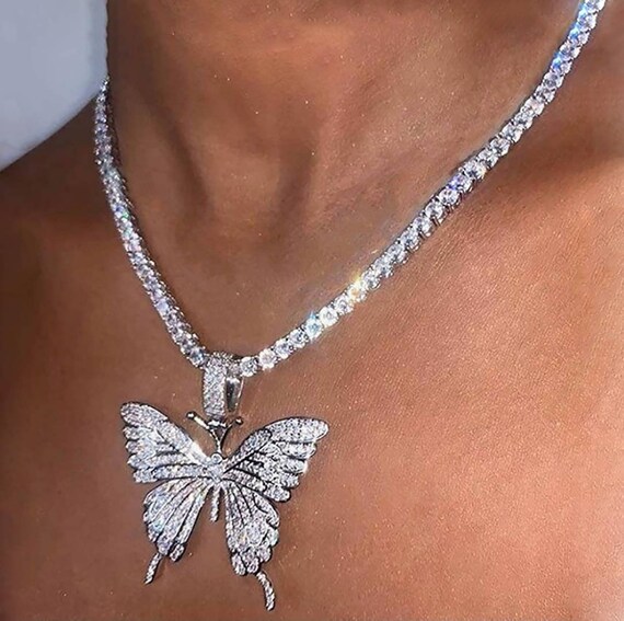 Butterfly Necklace Butterfly Pendant Womens Iced Out Chain Womens