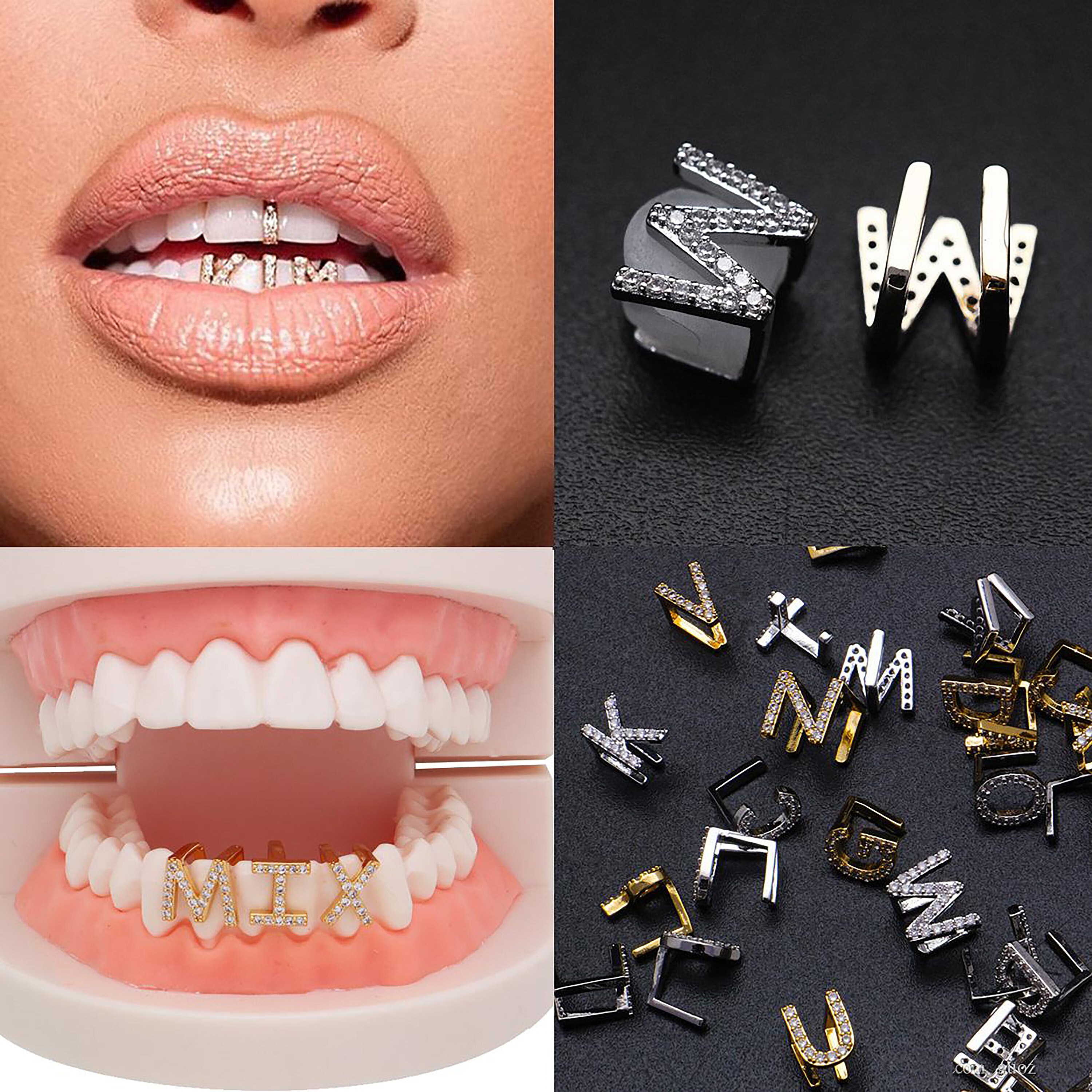 Grillz Full Zirconium ou Moissanite Argenté ou Doré